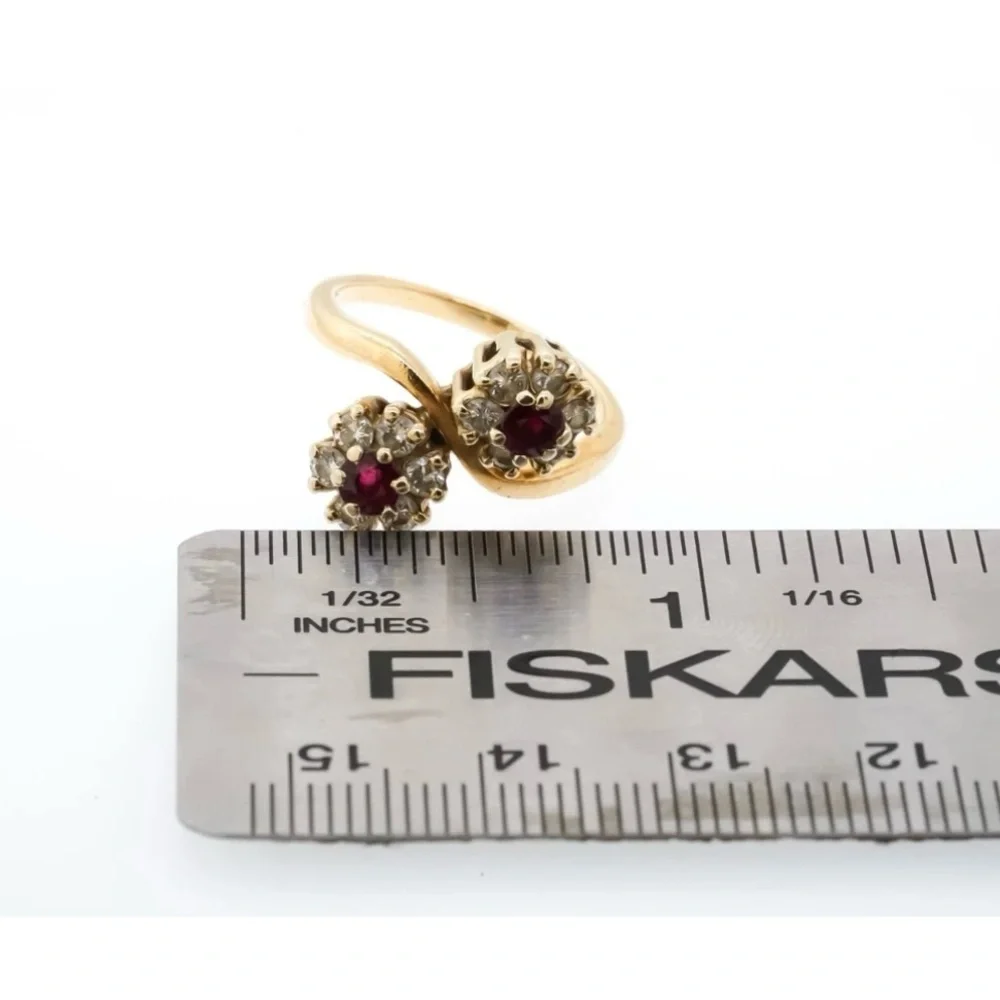 Vintage 14kp Yellow Gold Diamond Ruby Toi et Moi Ring - Picture 2 of 6